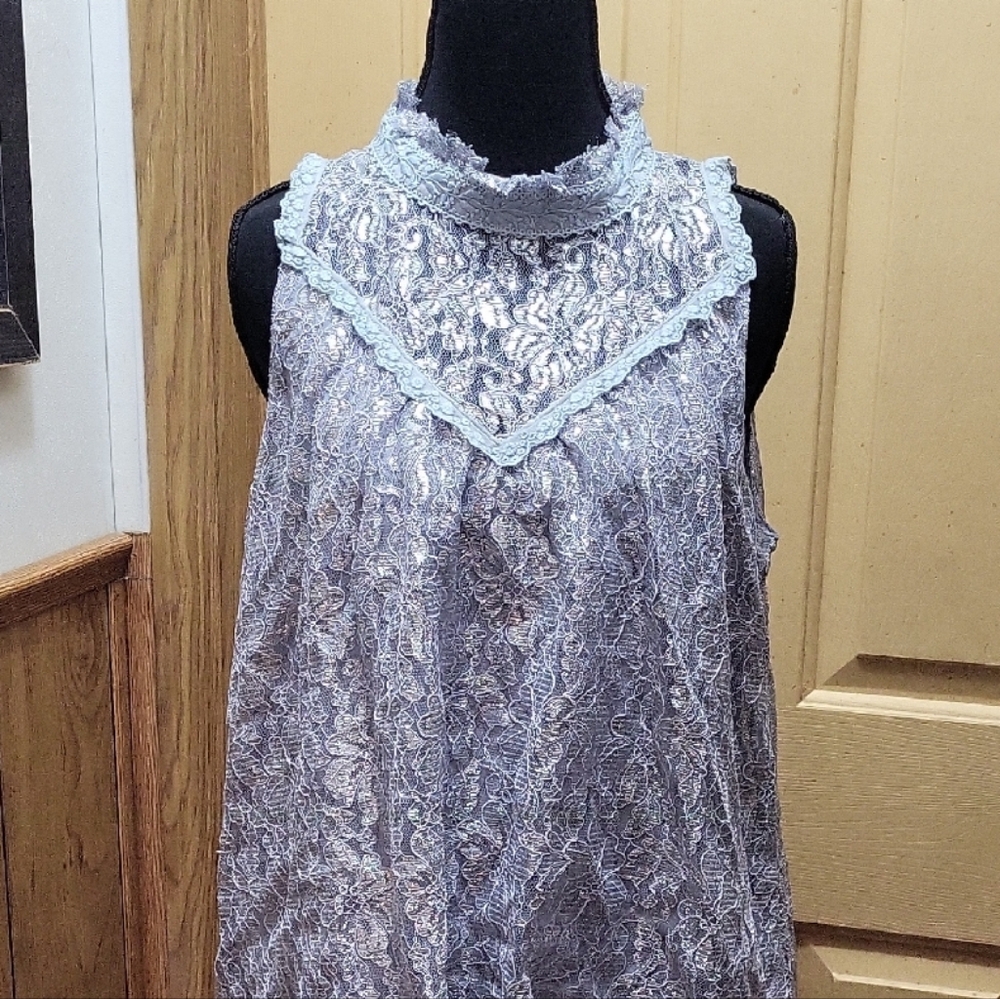 Wishlist Lace High Neck Blouse - Light Blue